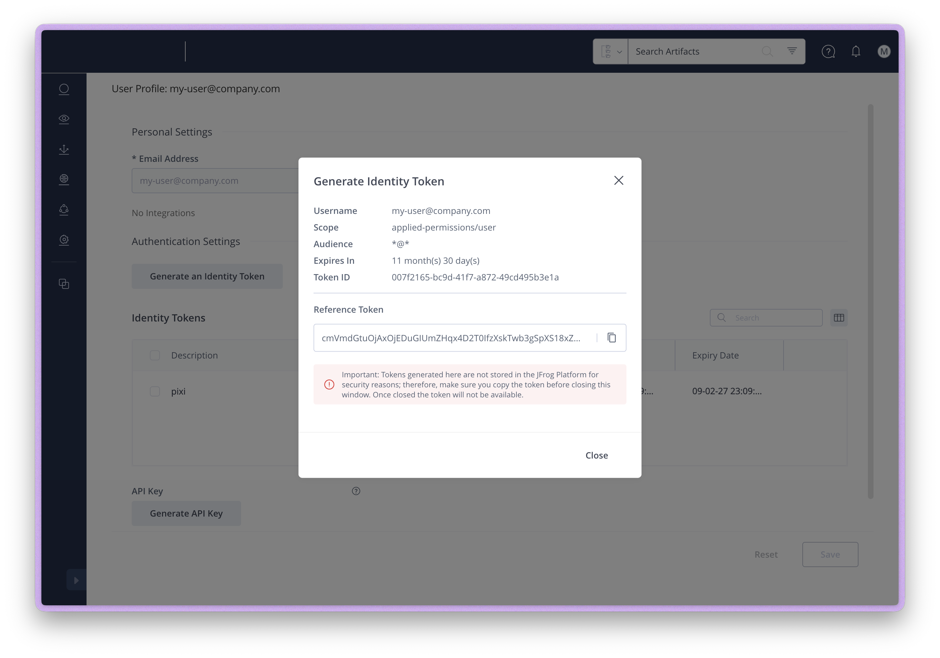 Generated identity token
